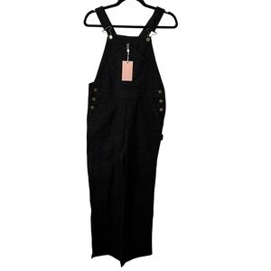 Quince Women’s Organic Stretch Cotton Twill Relaxed Overalls in Black Sz S NWT